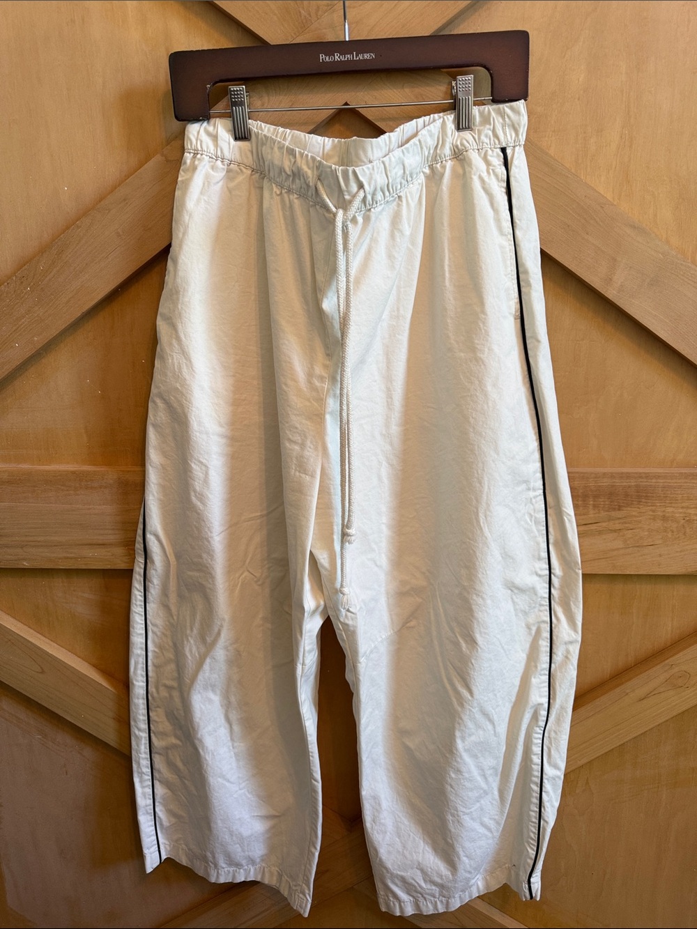 White Drawstring Jogger Pants with Black Side Piping